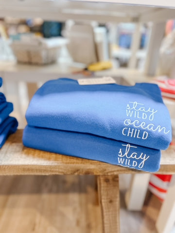 STAY WILD OCEAN CHILD EMBROIDERED COZY CREW