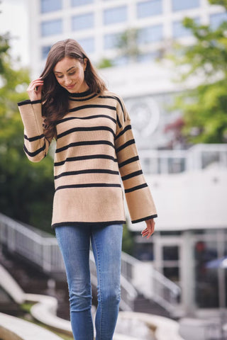 STRIPED MOCK NECK SWEATER