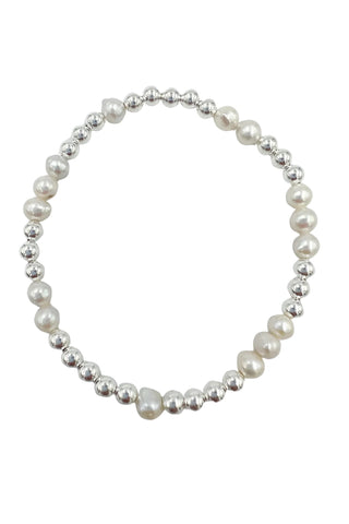 SASKIA DE VRIES SILVER BRACELET FRESHWATER PEARL 6.5''