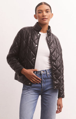 HERITAGE QUILTED FAUX LEATHER JACKET